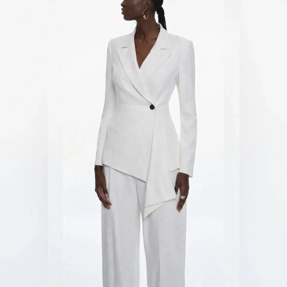 Karen Millen Petite Drape Detail Tailored Blazer – White, Asymmetrical Wrap Sz 4
